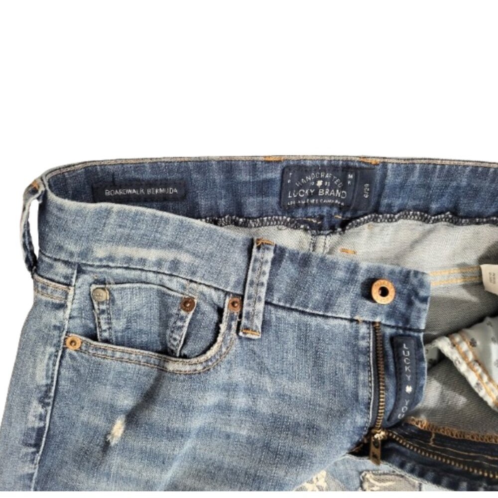 LUCKY BRAND Upcycled Boardwalk Bermuda Patchwork Blue Jean Skirt - Women's 6/28 - Picture 4 of 4
